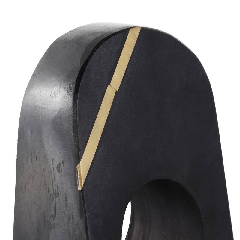 Black Marble Curved Pyramid Geometric Decorative Bookends with Diagonal Gold Stripes (Set of 2)