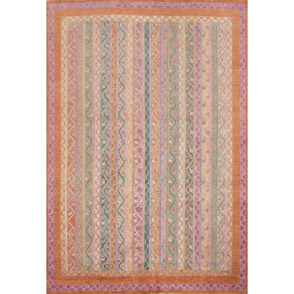 Hand Knotted Oriental 100% Wool Carpet Traditional Geometric Multi-Colored Ziegler Area Rug - 10' 0'' X 8' 1''