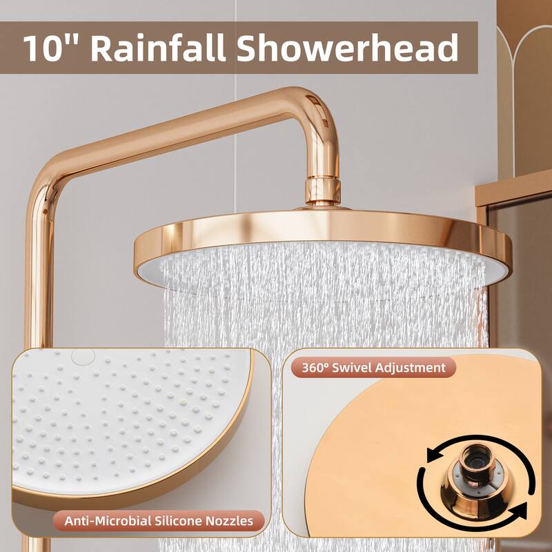 Modland Wall Mount 3-Function Shower System with 10" Rainfall, 1.59GPM, Matte Black/Rose Gold/Chrome
