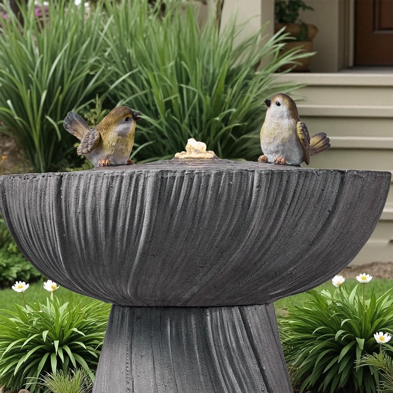 Vbal 28.35" Two Birds LED Birdbath Outdoor Fountain with Elegant Design for Patio & Garden Décor