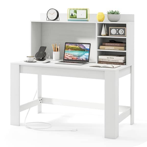 Gymax Home Office Computer Desk Study Table Writing Workstation Hutch ...