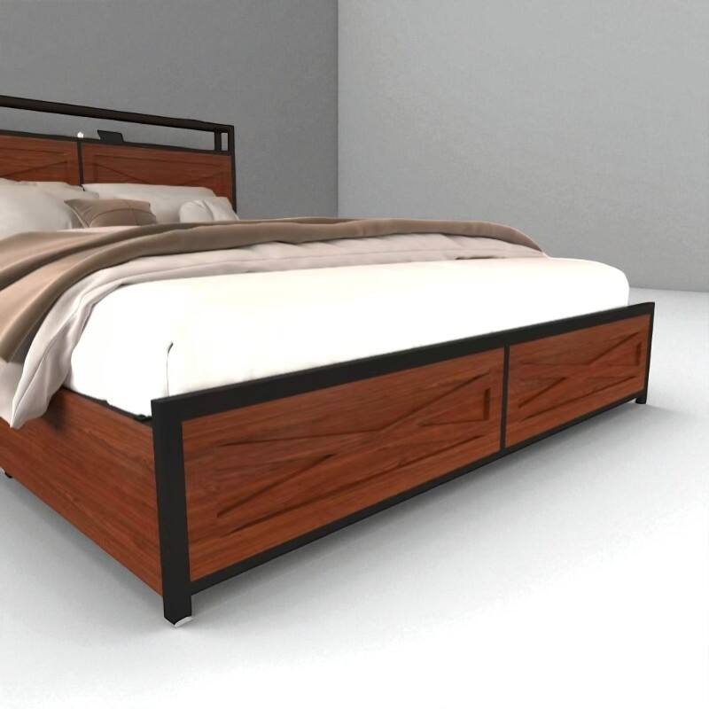 Full/Queen Bed Frame with Storage Headboard, LED Lights, Charging Station, 6 Drawers, No Box Spring Needed