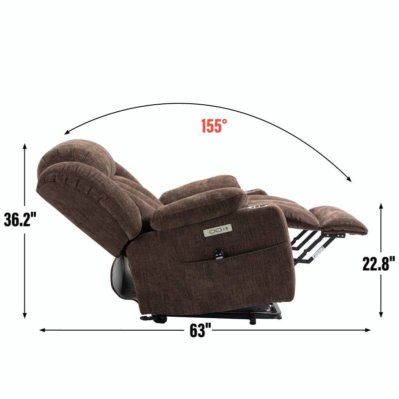 350 LBS Power Lift Recliner - Chenille, Massage, Heating, USB Ports
