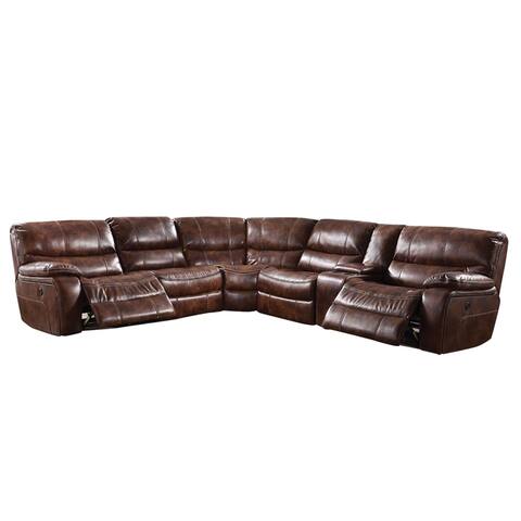 2-Tone Brown Leather Gel Sectional Sofa with 2 Cup Holders