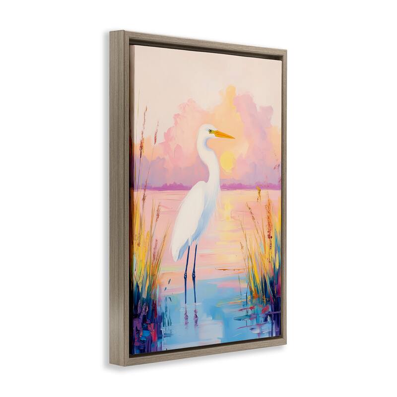Stupell Egret under Beaming Sunset Framed Floater Canvas Wall Art Design By Arlington Prints