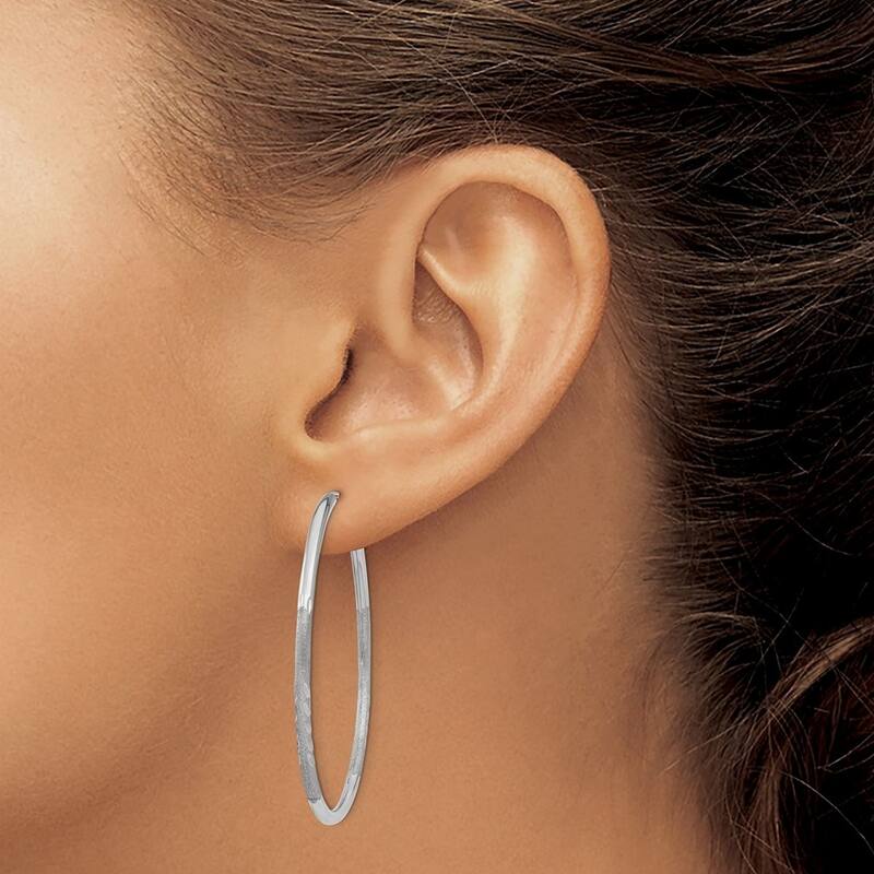 Curata 14k White Gold 42x2mm Sparkle Cut Endless Hoop Earrings