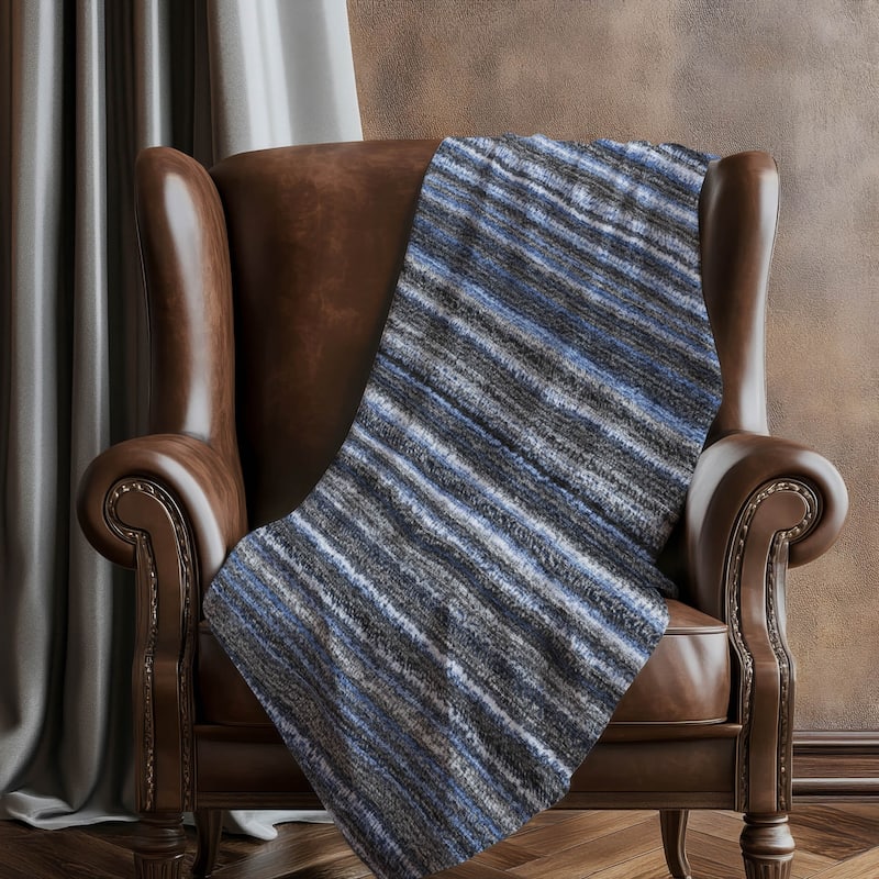 Premium Machine Washable Casual Stripes Sherpa Throw Blanket