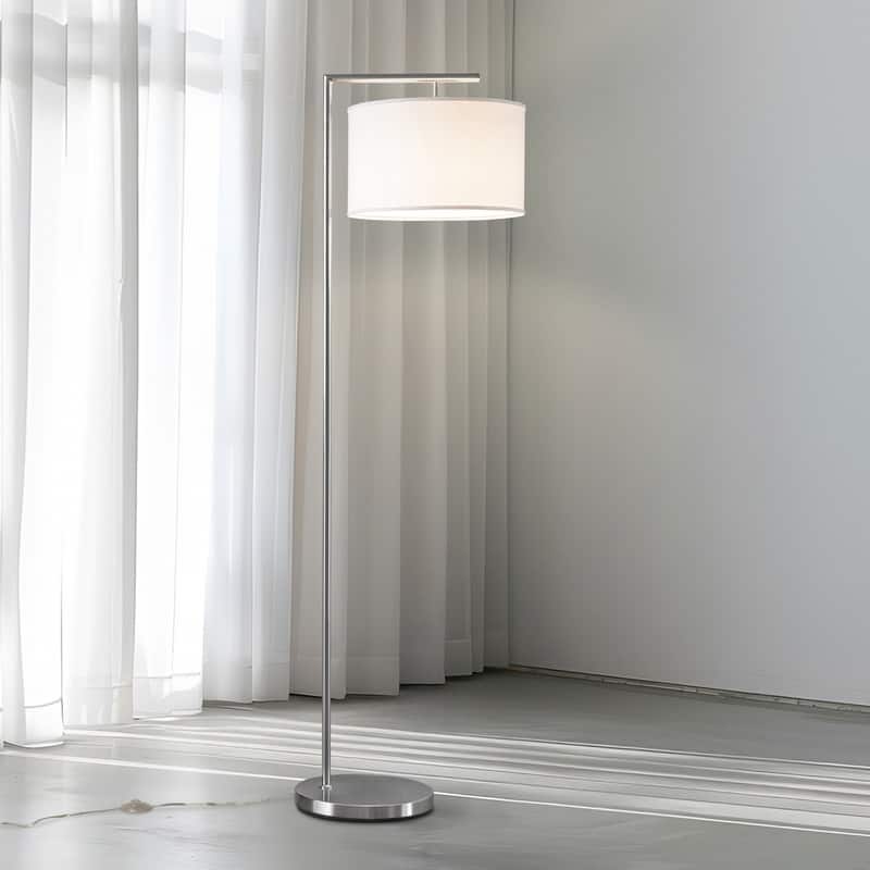 Brightech Montage Modern 60 in. Modern LED Super Bright Floor Lamp with White Fabric Drum Shade