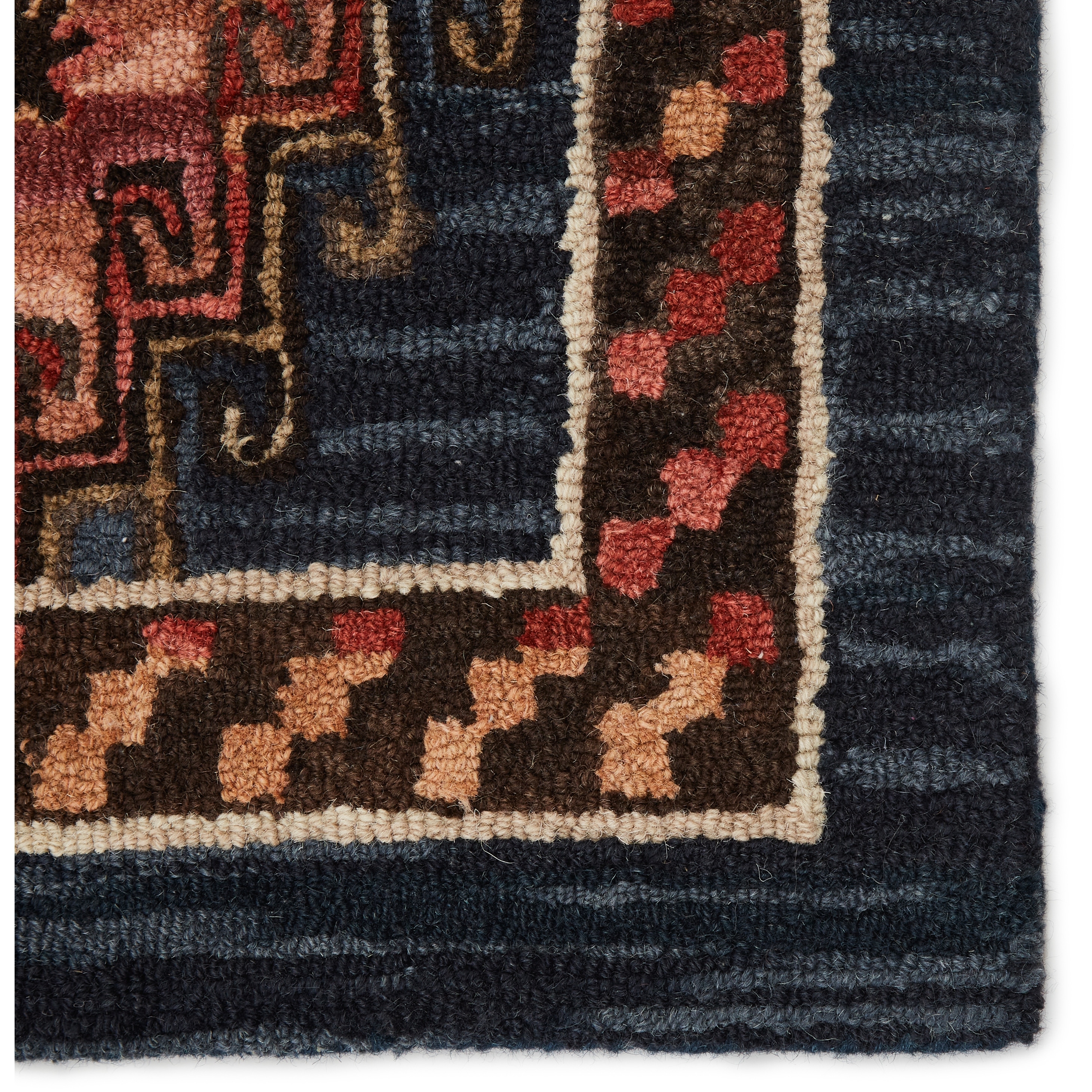 Kyoto Handmade Tribal Dark Blue/ Pink Area Rug