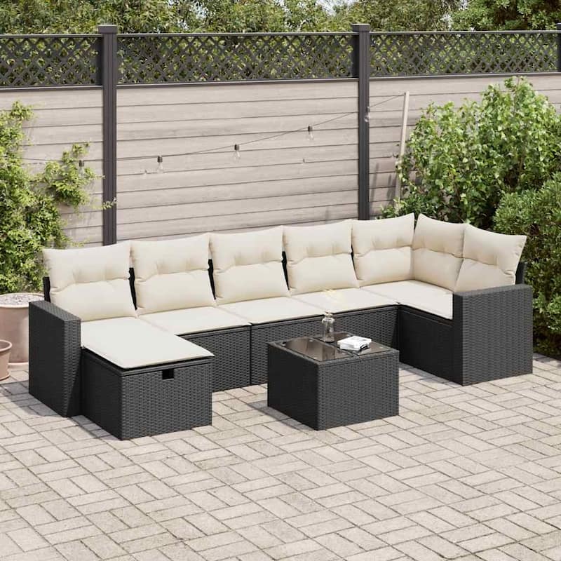 vidaXL Garden Sofa Set - Black and cream Large with storage