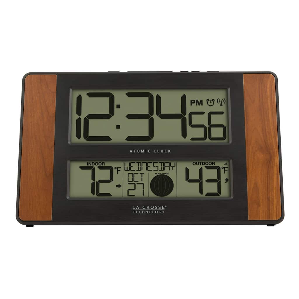 11" Brown and Black Atomic Digital Wall Clock with Moon Phase