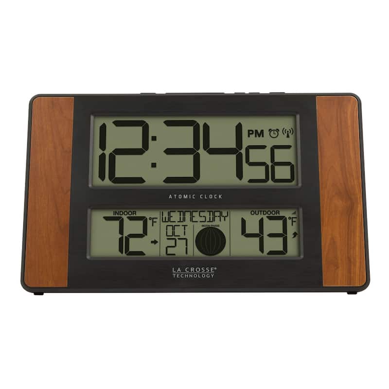 11" Brown and Black Atomic Digital Wall Clock with Moon Phase