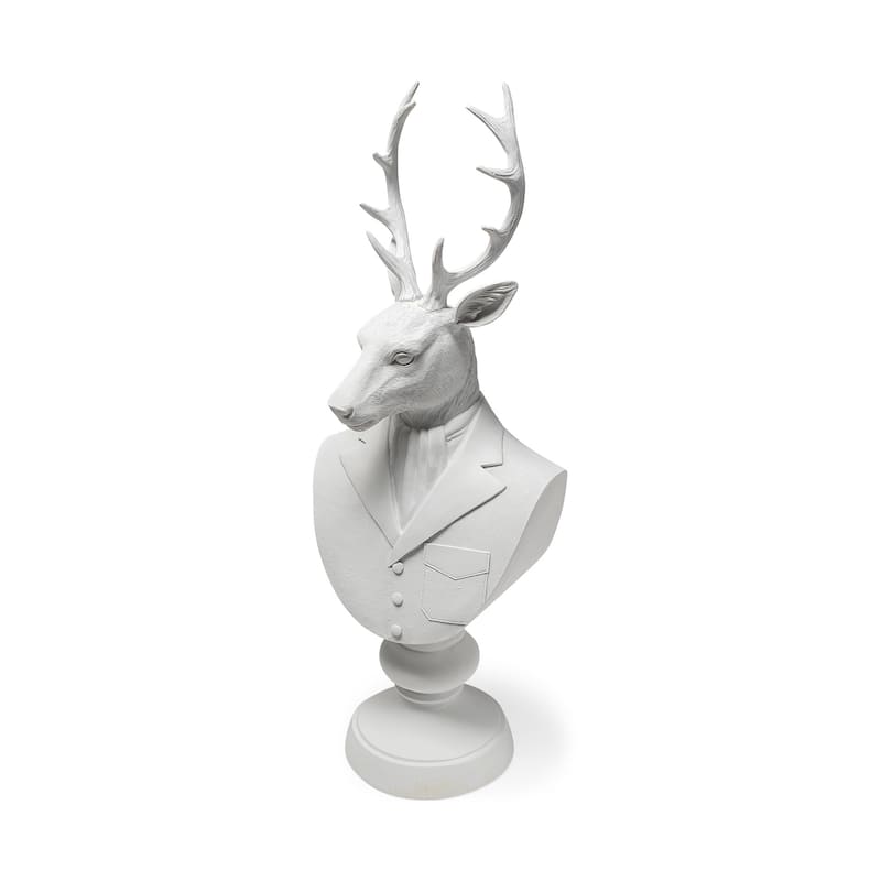 HomeRoots 23" White Polyresin Suited Deer Bust Tabletop Sculpture - 6" W x 8" D x 23" H