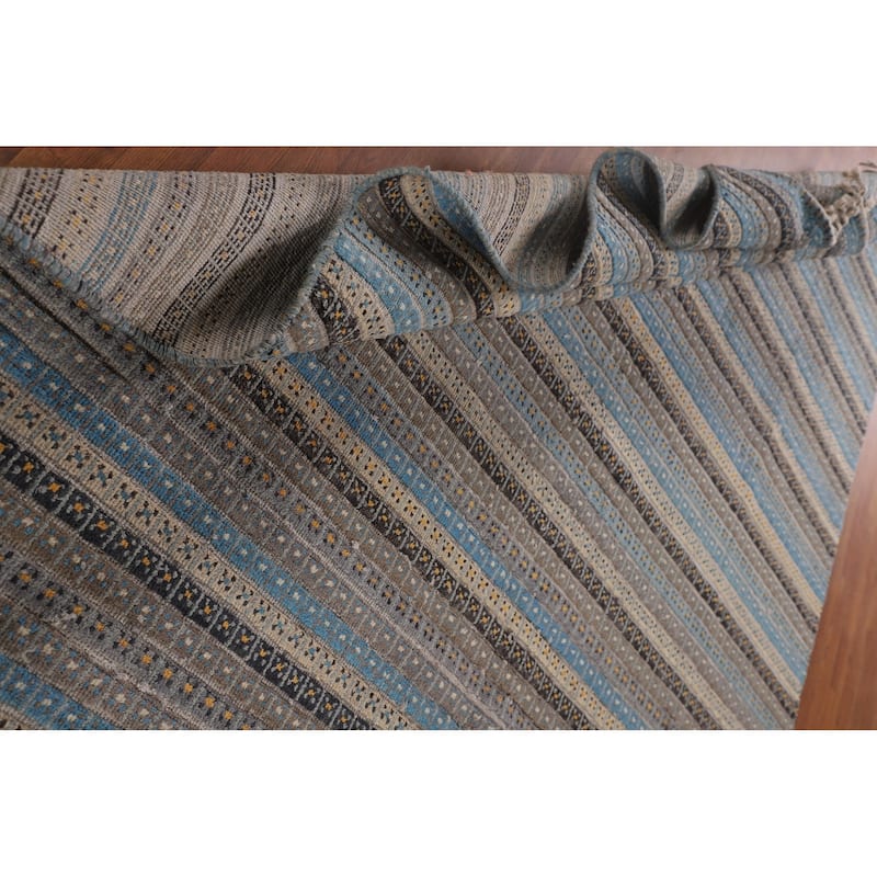 Striped Moroccan Oriental Area Rug Handmade Wool Carpet - 8'1" x 10'3"