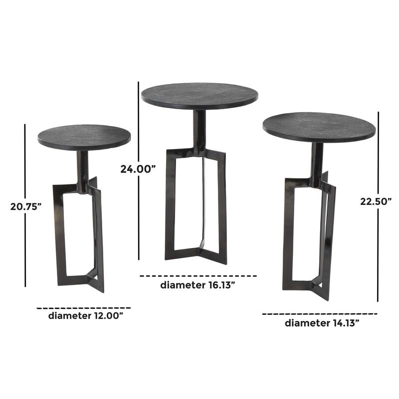 Aluminum Metal Geometric Accent Table with Black Marble Tabletops - Set of 3 Gold or Black - Roche River Decor