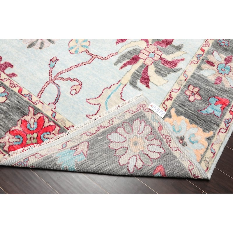 Hand Knotted Trendy Designer Oushak Aqua,Gray Persian Wool Modern & Contemporary Oriental Area Rug (9x12) - 9' 6'' x 12' 2''