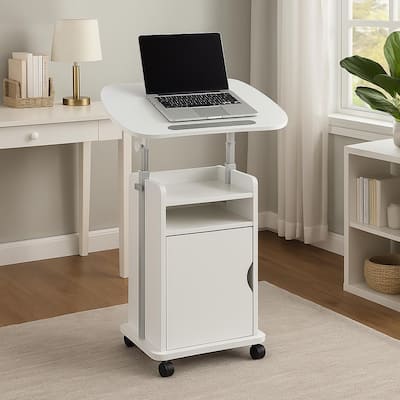 Rolling Laptop Cart Sit-to-Stand with Adjustable Height & Storage