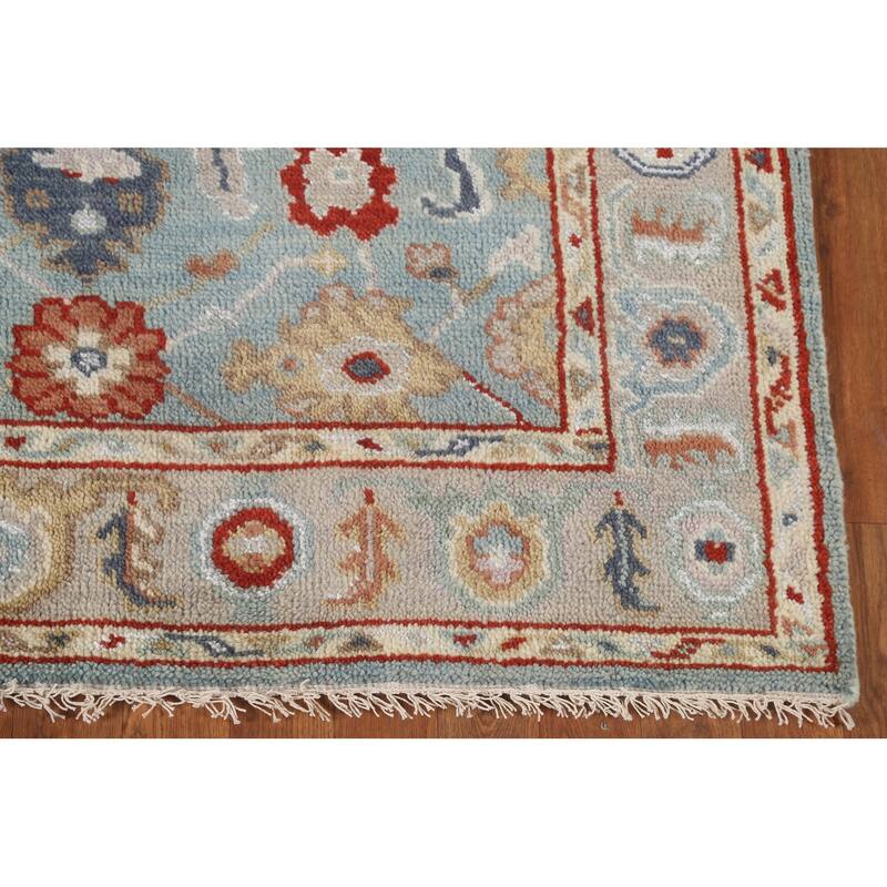 Light Blue Oushak Style Area Rug Hand-Knotted Wool Carpet - 4'2"x 5'11"