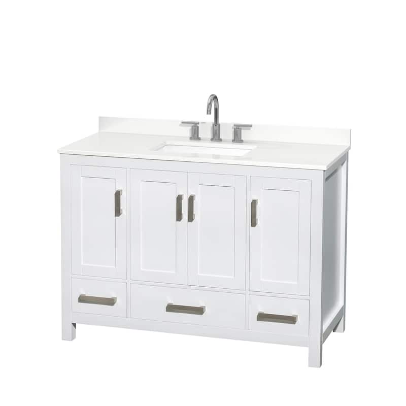 Wyndham Collection WCS141448S-QTZ-US3MXX Sheffield 48" Free Standing - White / White Quartz Top / Brushed Chrome Hardware