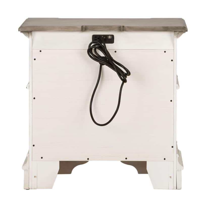 The Gray Barn Abbey Park Weathered Brown & Antique White 2 Drawer Night Stand Charging Station