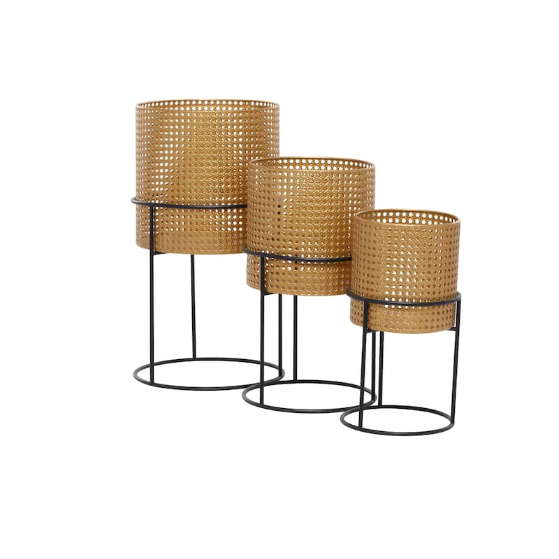 Metal Woven Planter with Removeable Stands - Set of 3 Black, Gold or White - Roche River Decor