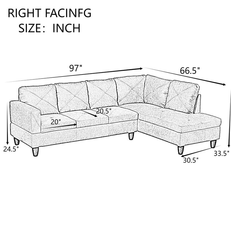 KISRAIS 97" Wide 2-Piece Upholstered Sectional Sofa Set for Small Space