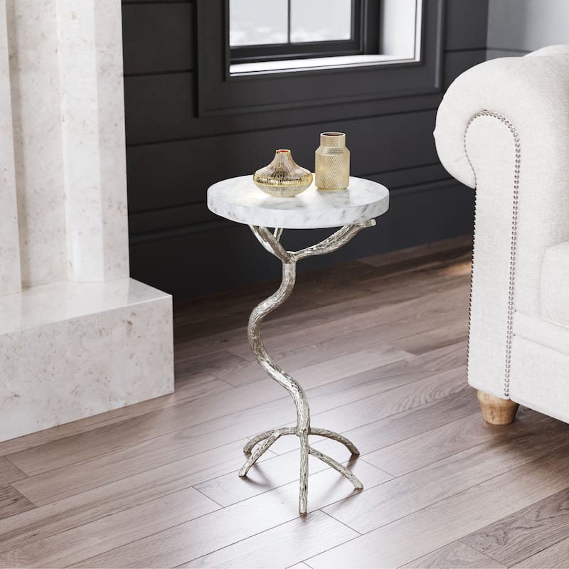 Side Table - 12" W x 12" D x 22" H - White, Silver