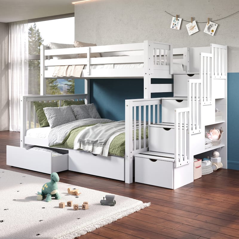 Taylor & Olive Trillium Twin over Full Stairway Bunk Bed, 2 Drawers
