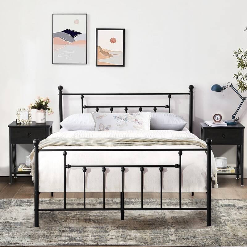 Javlergo 3-Piece Bedroom Sets with Metal Platform Bed Frame and Nightstand Set of 2 - Black Nightstand - Full