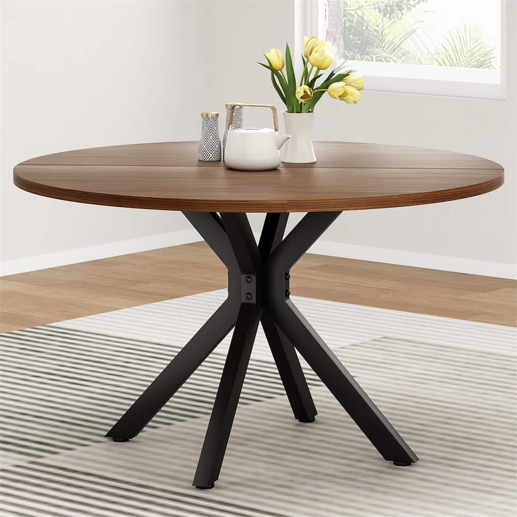 47.2" Solid Wood Round Dining Kitchen Table for 4-6 People