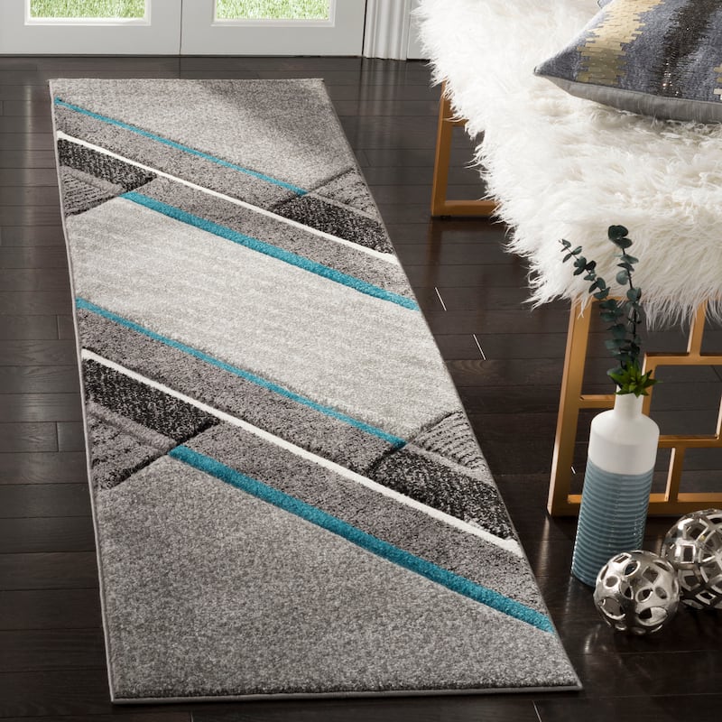 SAFAVIEH Hollywood Sana Mid-Century Modern Abstract Rug - 2'3" x 10' Runner - Grey/Teal