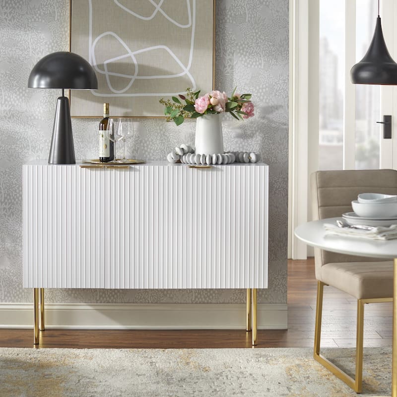 Lifestorey Valen Channel Front Sideboard/Buffet with Adjustable Shelves - White