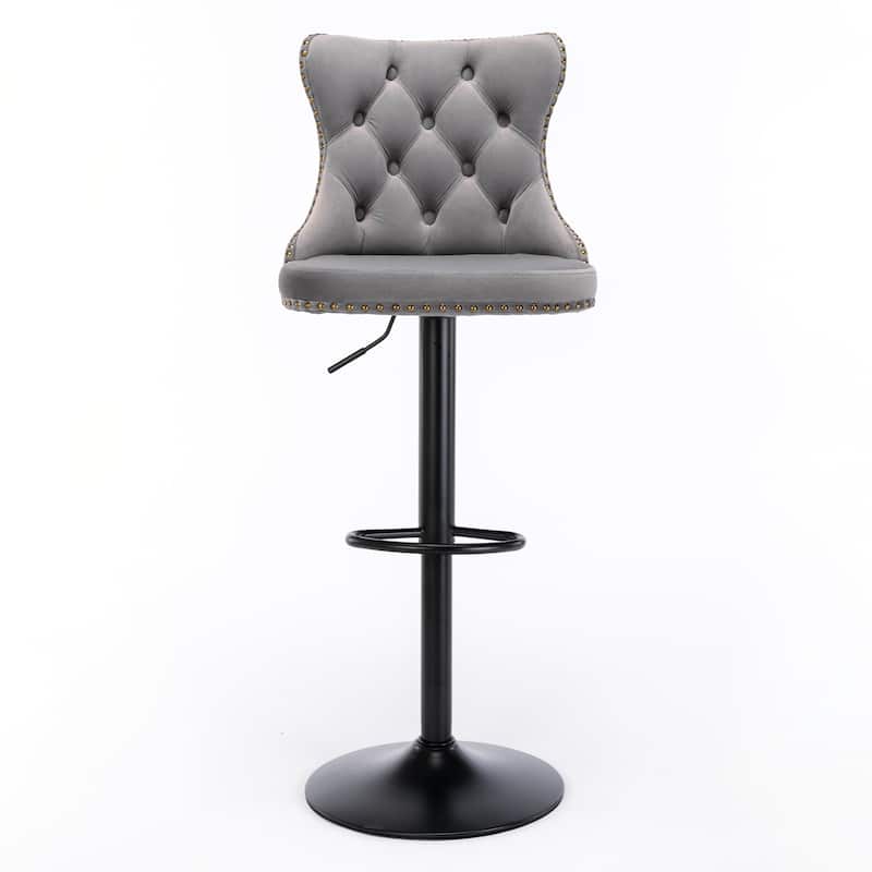 Swivel Velvet Upholstered Barstools Adjusatble Seat Height - N/A