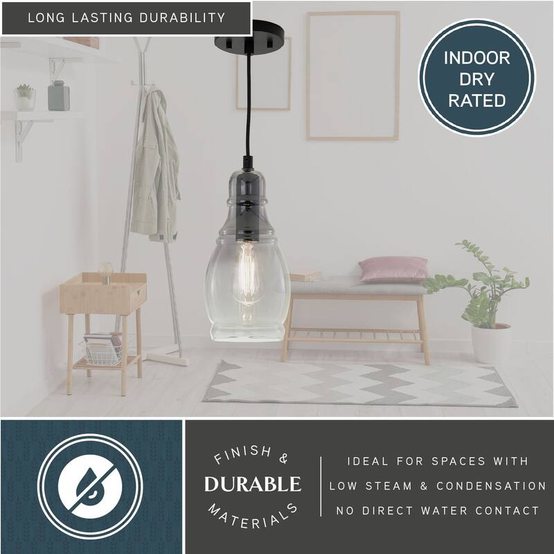 Millie Matte Black Mini Pendant Ceiling Light Smoke Gray Glass - 5.25-in W x 11.75-in H x 5.25-in D