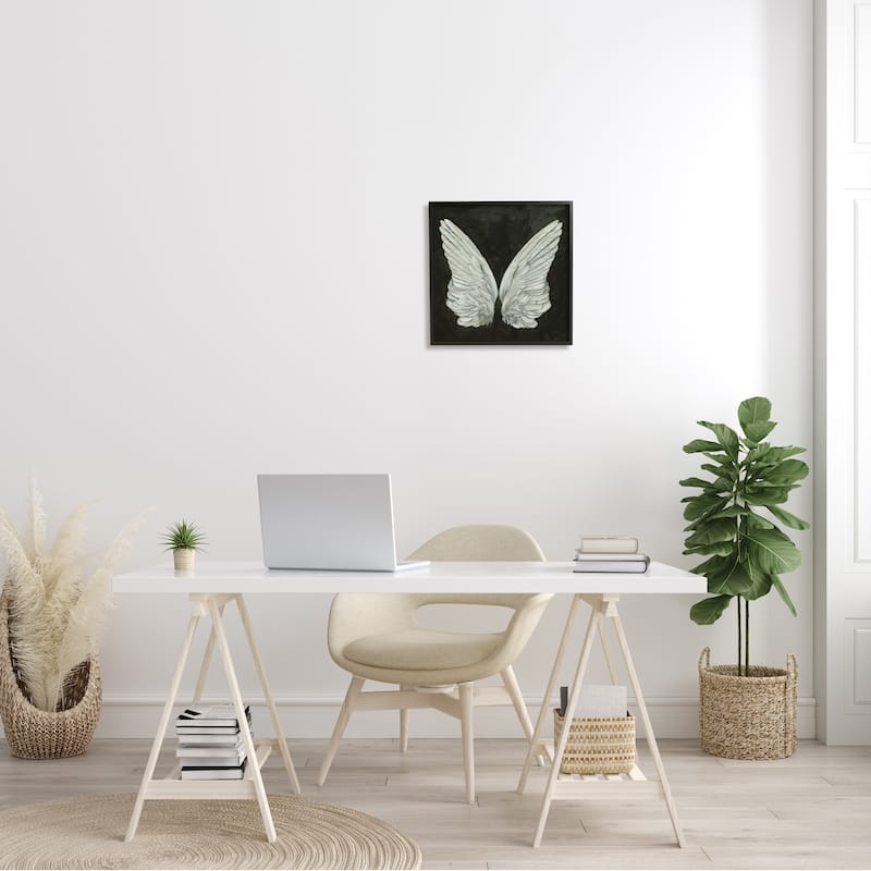 Stupell Off-White Angel Wings White Feathers over Black Framed Wall Art - Grey