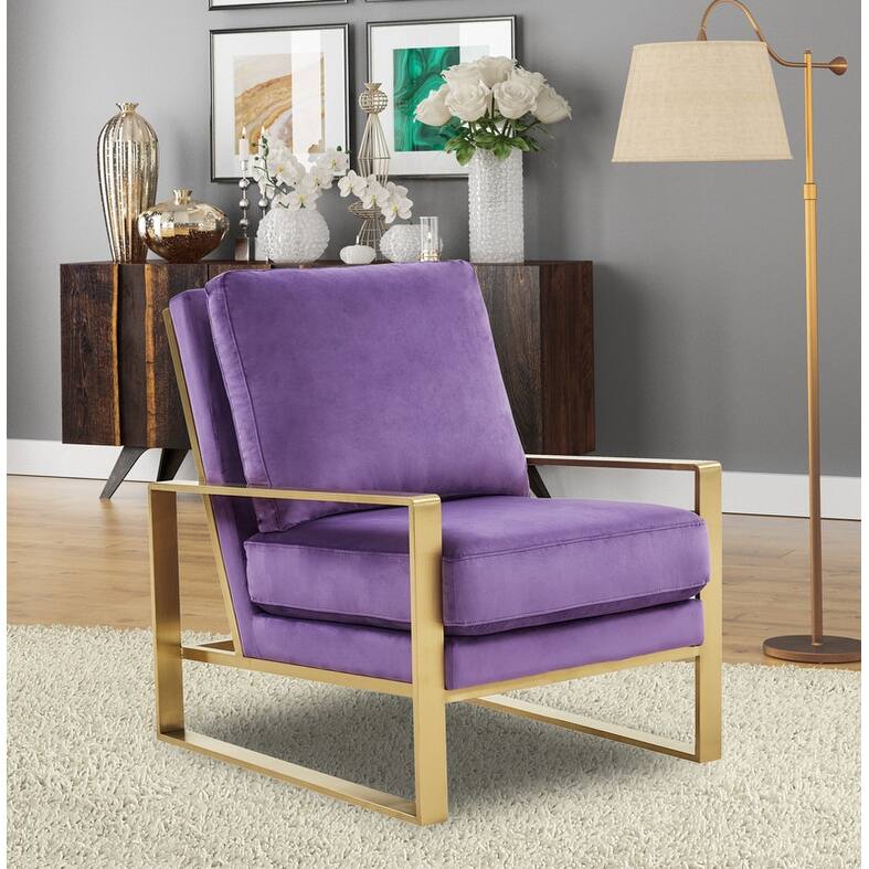 Jefferson Modern Velvet Accent Chair with Brushed Gold Frame, Removable Cushions, and Floor Protectors for Living Room or Office