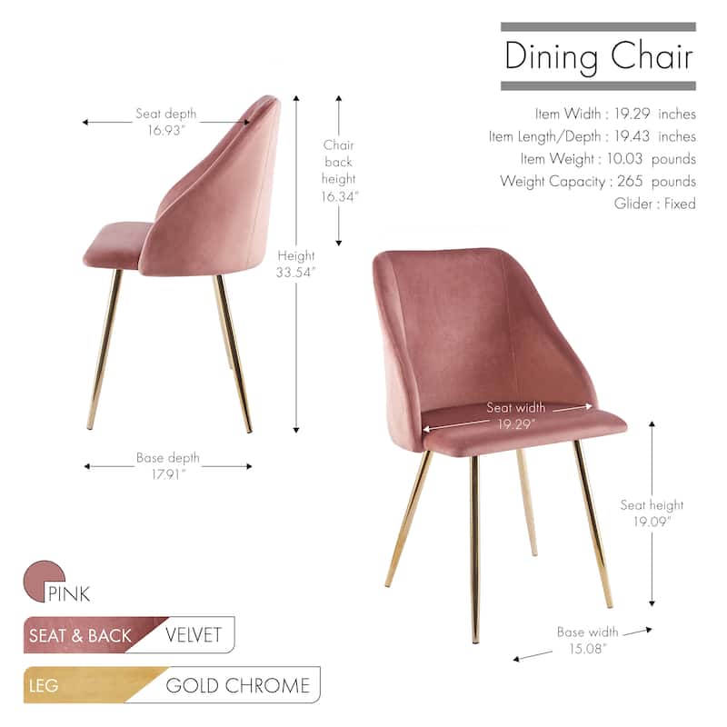 Porthos Home Pema Dining Chairs Set of 2, Velvet, Gold Chrome Legs