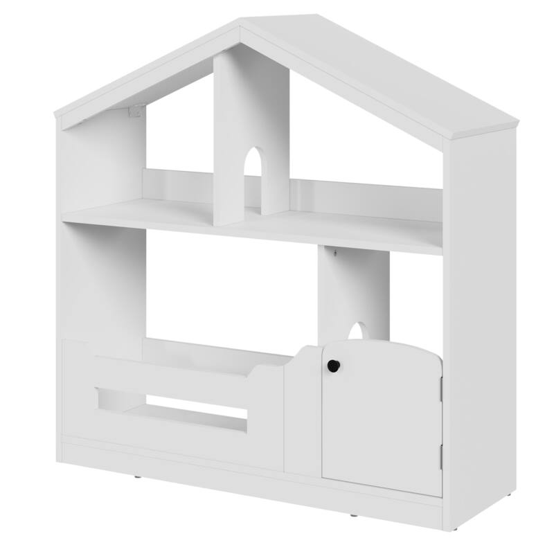 2-Tier Kids Bookshelf with Motion Sensor Light - Wooden Book Shelf, Toy Storage Organizer