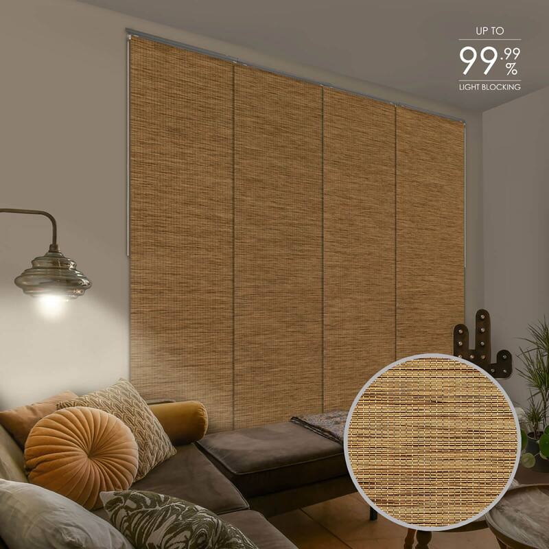 GoDear Design 99.99% Blackout & Sheer Natural Woven Adjustable Sliding Panel Track Blinds, Vertical Blinds, 45.8"- 86" W x 96" L - Afterglow