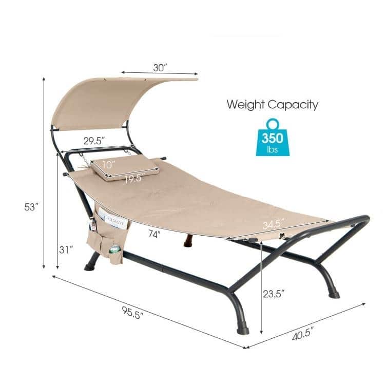 Metal Canopy Hammock Chaise Lounge Chair with Pillow and Stand - 95.5" x 40.5" x 53"