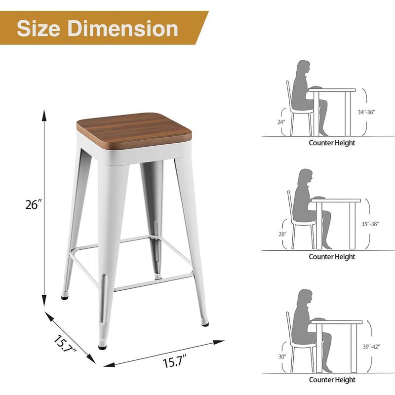 Counter & Bar Stools with Metal Frame Kitchen Stools Backless Kitchen Bar Furniture Stools with Square Wooden Seat