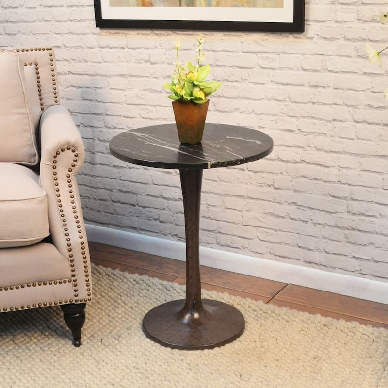Accent Table with Round Marble Top - 24" - Black