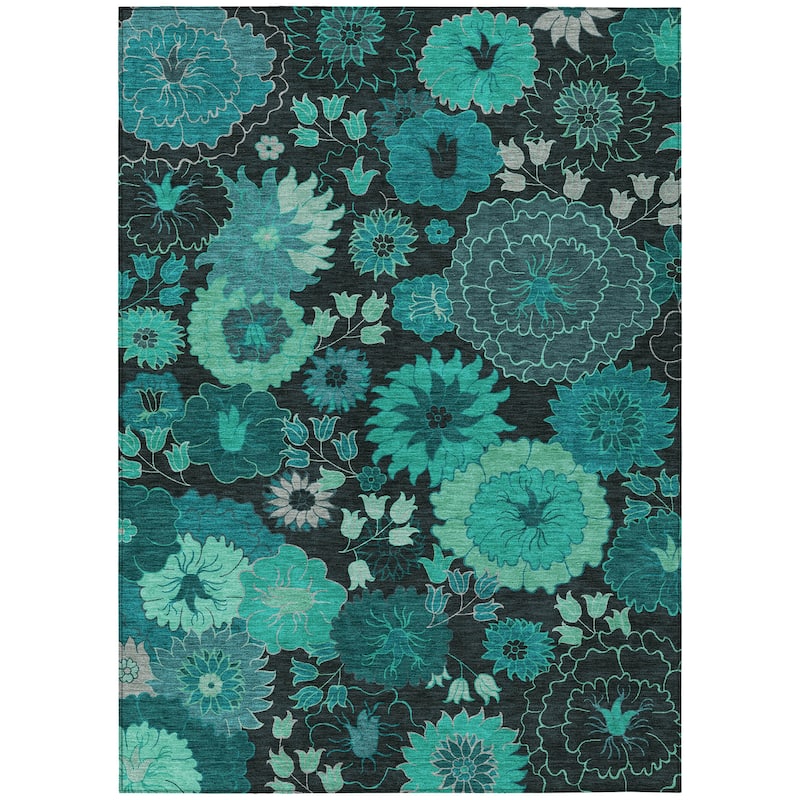 Machine Washable Indoor/ Outdoor Modern Floral Chantille Rug