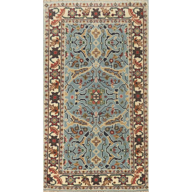 Hand-knotted Transitional Wool Carpet Blue Oushak Rug Floral Oriental Area Rug - 5' 0'' X 2' 10''