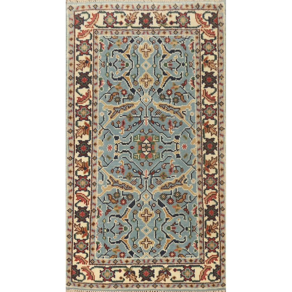 Hand-knotted Transitional Wool Carpet Blue Oushak Rug Floral Oriental Area Rug - 5' 0'' X 2' 10''