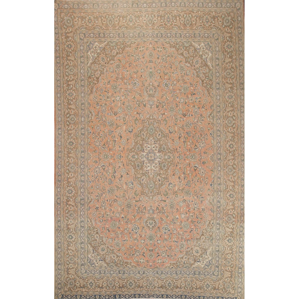 Hand Knotted Oriental 100% Wool Carpet Traditional Floral Coral Mashad Area Rug - 12' 6'' X 9' 7''