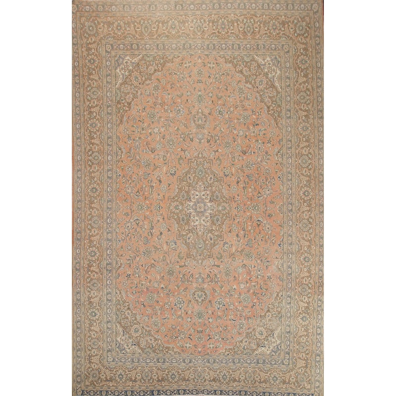 Hand Knotted Oriental 100% Wool Carpet Traditional Floral Coral Mashad Area Rug - 12' 6'' X 9' 7''