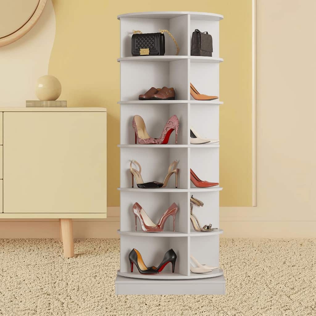 Spinning Shoe Display Cabinet, 6-Tier Rotating Shoe Rack Tower Organizer for Home Office Saves Space and Keeps Tidy