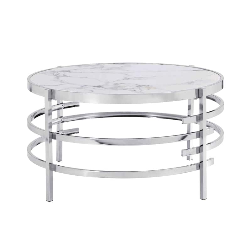 32.48'' Chrome Round Coffee Table with Sintered Stone Top