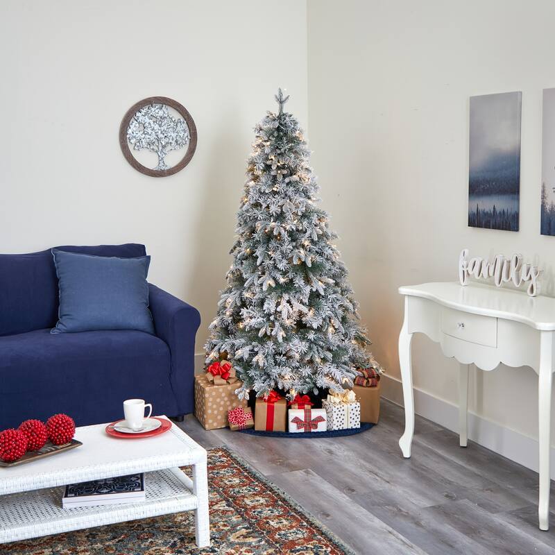 5ft Flocked Christmas Tree with Lights, Artificial Pine Tree, Holiday Decor, Realistic Holiday Tree - White - 60